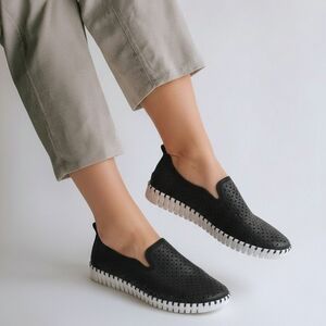 Ilse Jacobsen Black Perforated Slip-On Sneakers
